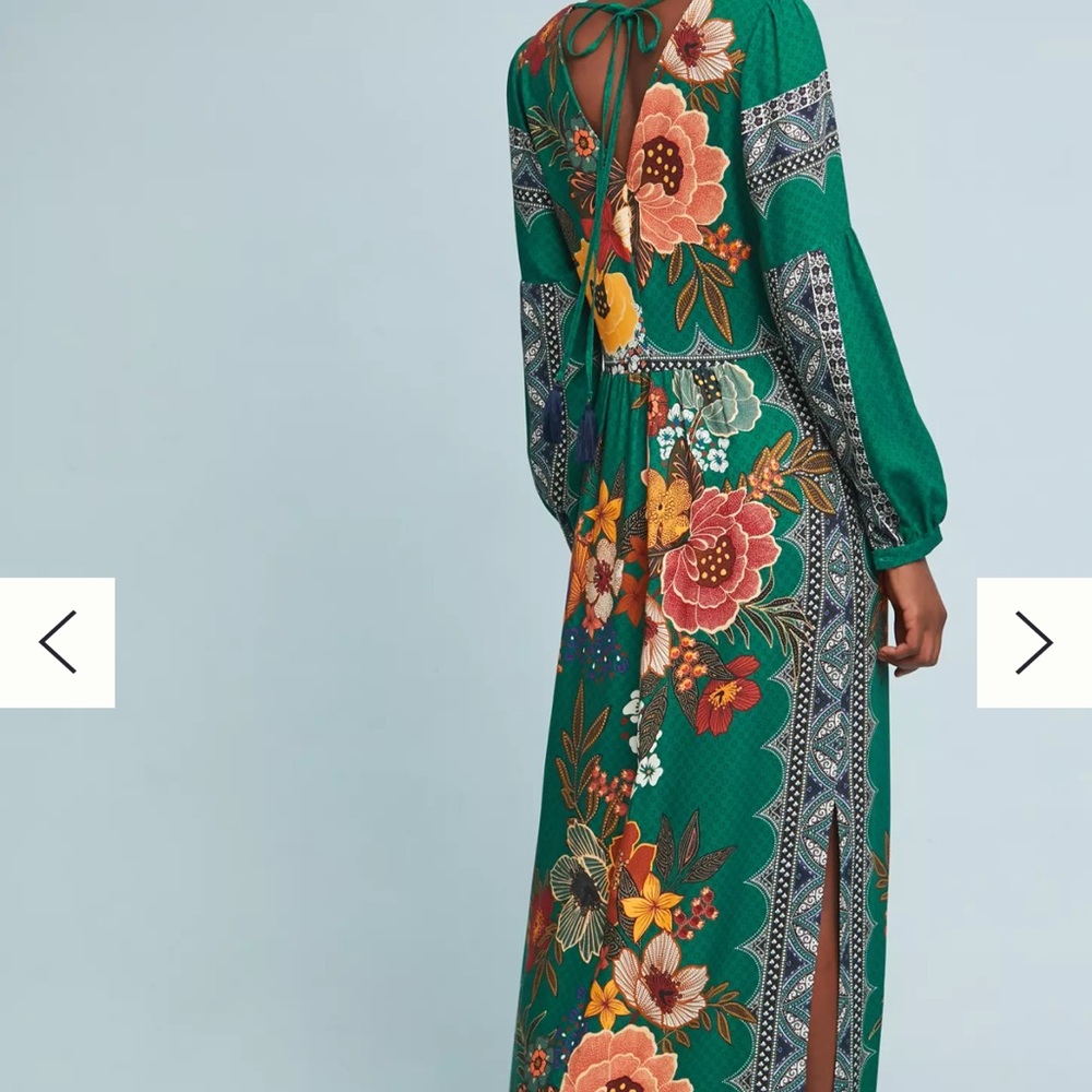 Anthropologie Green Floral Long Sleeve Dress - Picture 3 of 10